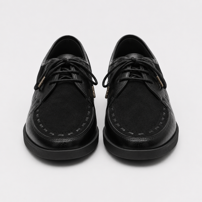 Johnny Famous Delancey Men's Black Leather & Suede Low-Top Sneakers | Retro Bally-Inspired – On-Foot Styling