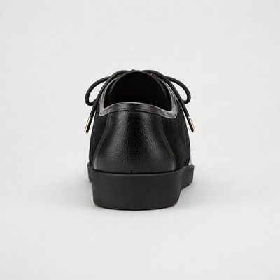 Johnny Famous Delancey Men's Black Leather & Suede Low-Top Sneakers | Retro Bally-Inspired – Back View