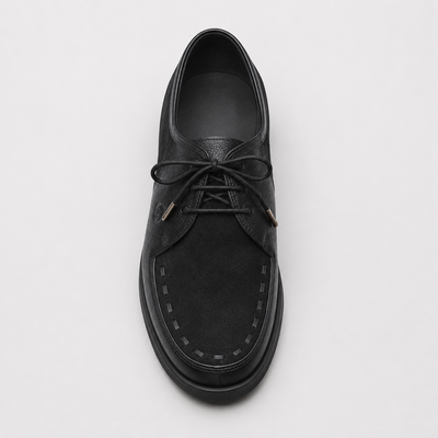 Johnny Famous Delancey Men's Black Leather & Suede Low-Top Sneakers | Retro Bally-Inspired – Three-Quarter View