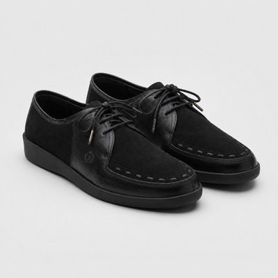 Johnny Famous Delancey Men's Black Leather & Suede Low-Top Sneakers | Retro Bally-Inspired – Side Profile