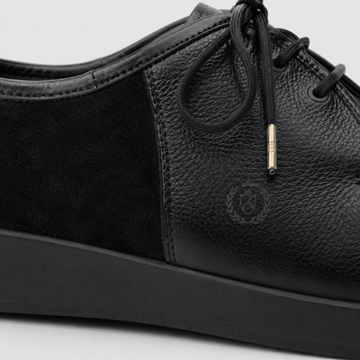 Johnny Famous Delancey Men's Black Leather & Suede Low-Top Sneakers | Retro Bally-Inspired – Sole and Construction Detail