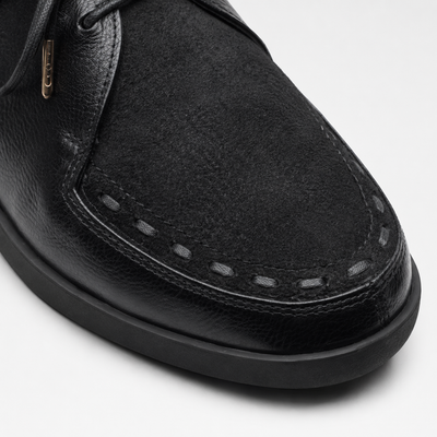 Johnny Famous Delancey Men's Black Leather & Suede Low-Top Sneakers | Retro Bally-Inspired – Detail Close-Up