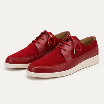 Johnny Famous Park West Men's Rich Red Leather & Suede Low-Top Sneakers | Retro Bally-Inspired