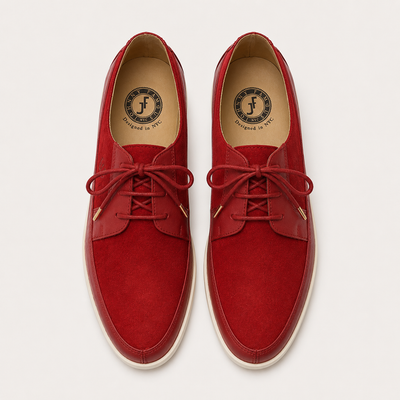 Johnny Famous Park West Men's Rich Red Leather & Suede Low-Top Sneakers | Retro Bally-Inspired