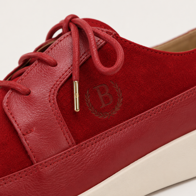 Johnny Famous Park West Men's Rich Red Leather & Suede Low-Top Sneakers | Retro Bally-Inspired