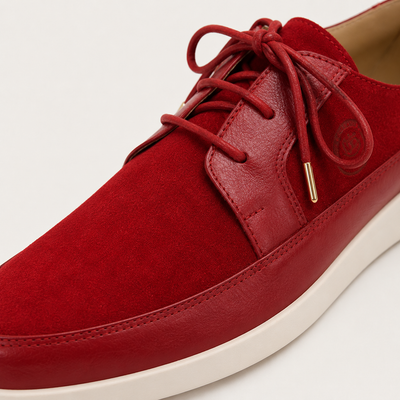 Johnny Famous Park West Men's Rich Red Leather & Suede Low-Top Sneakers | Retro Bally-Inspired
