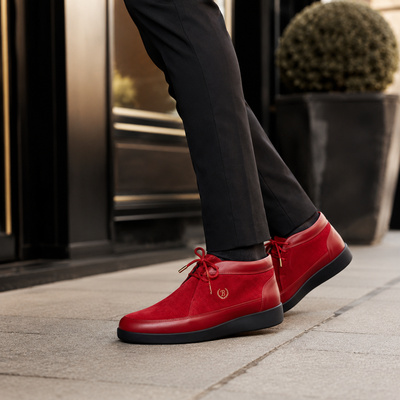 Johnny Famous Central Park Men's Red & Black Nappa Leather & Suede High-Top Sneakers | Retro Bally-Inspired
