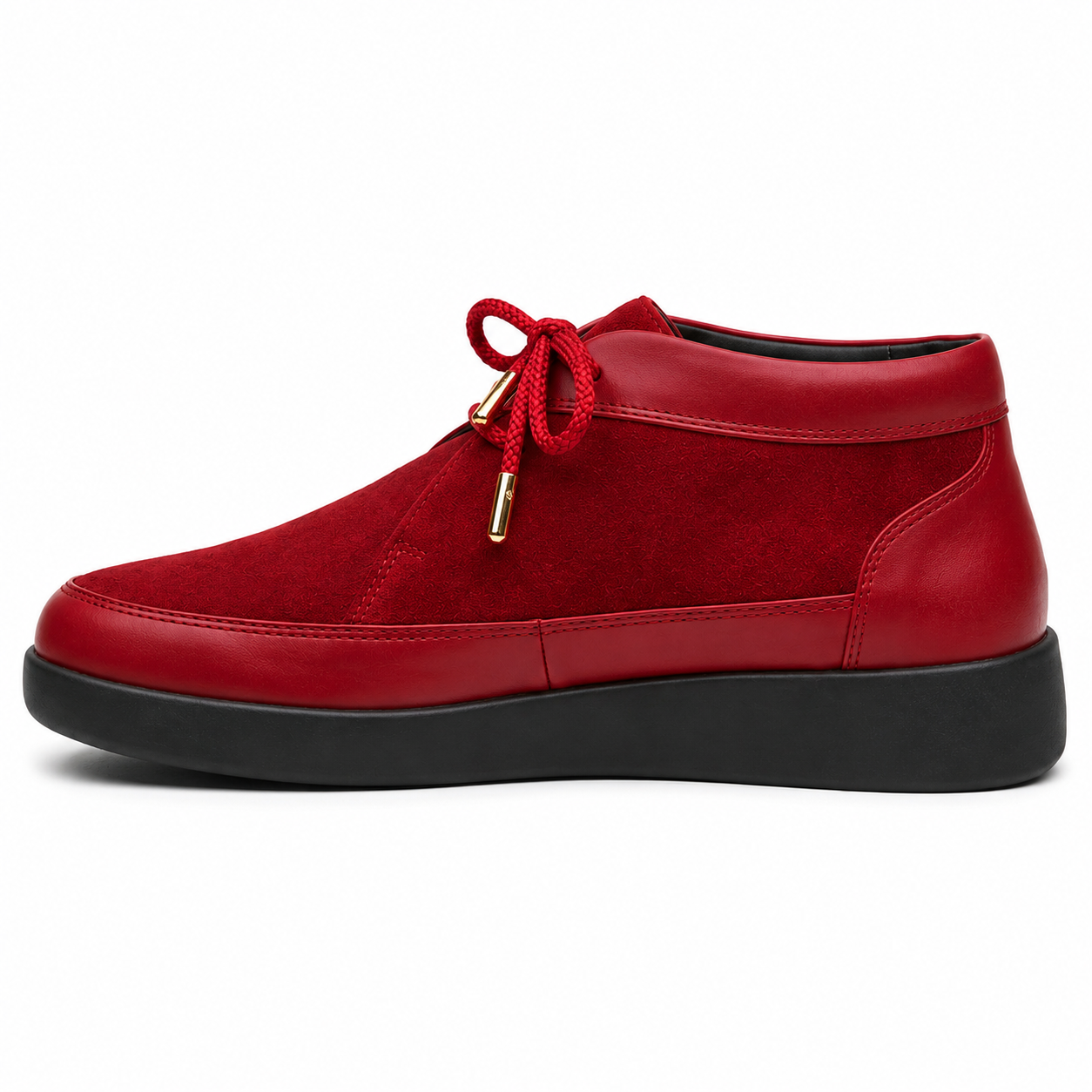 Johnny Famous Central Park Men's Red & Black Nappa Leather & Suede High-Top Sneakers | Retro Bally-Inspired