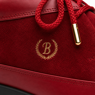 Johnny Famous Central Park Men's Red & Black Nappa Leather & Suede High-Top Sneakers | Retro Bally-Inspired