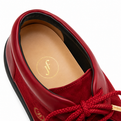 Johnny Famous Central Park Men's Red & Black Nappa Leather & Suede High-Top Sneakers | Retro Bally-Inspired