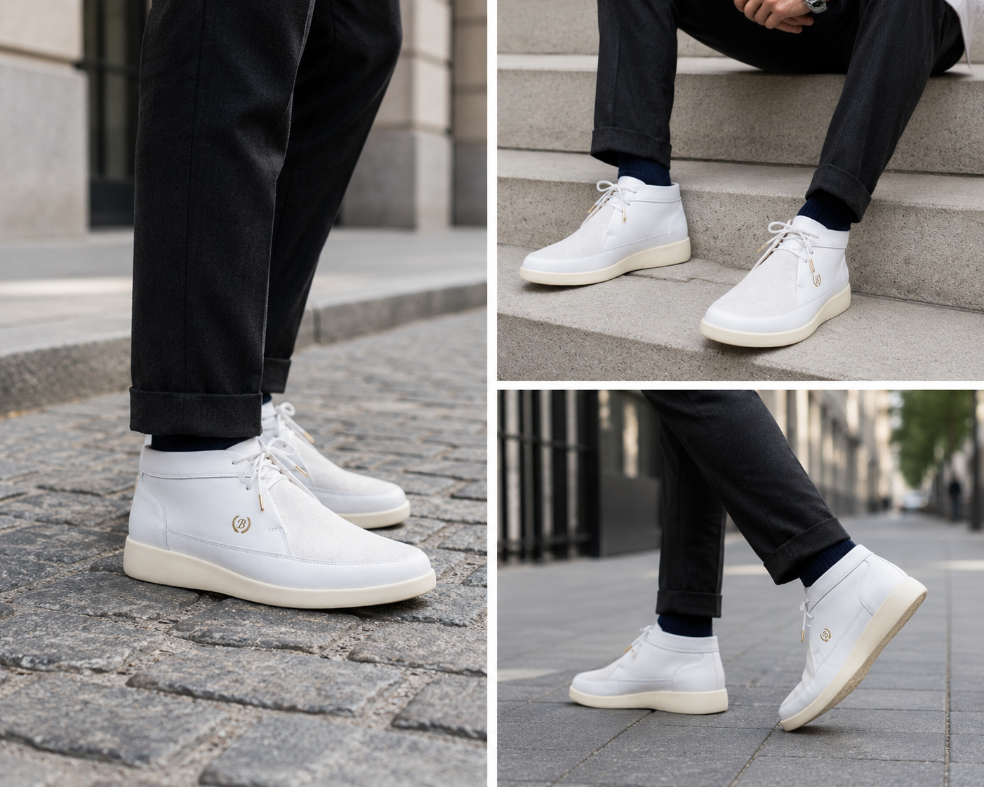 Johnny Famous Central Park Men's White Nappa Leather & Suede High-Top Sneakers | Retro Bally-Inspired