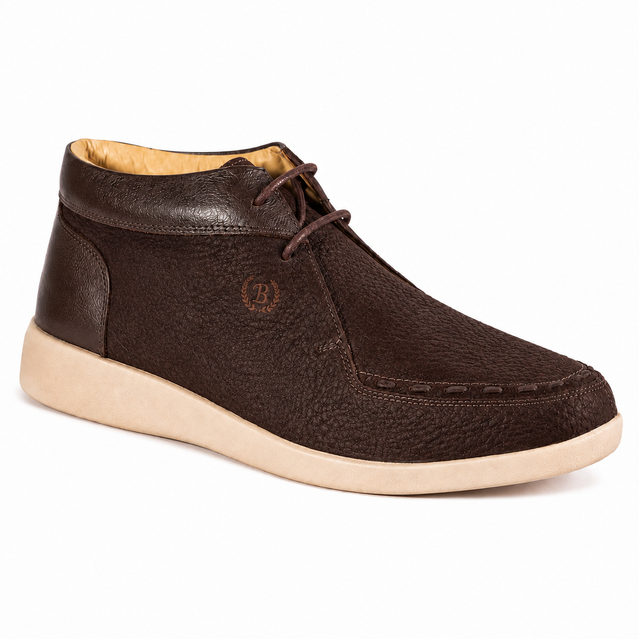 Johnny Famous Bally Style Soho Men’s Cafe Brown Elephant Leather High Top Sneakers