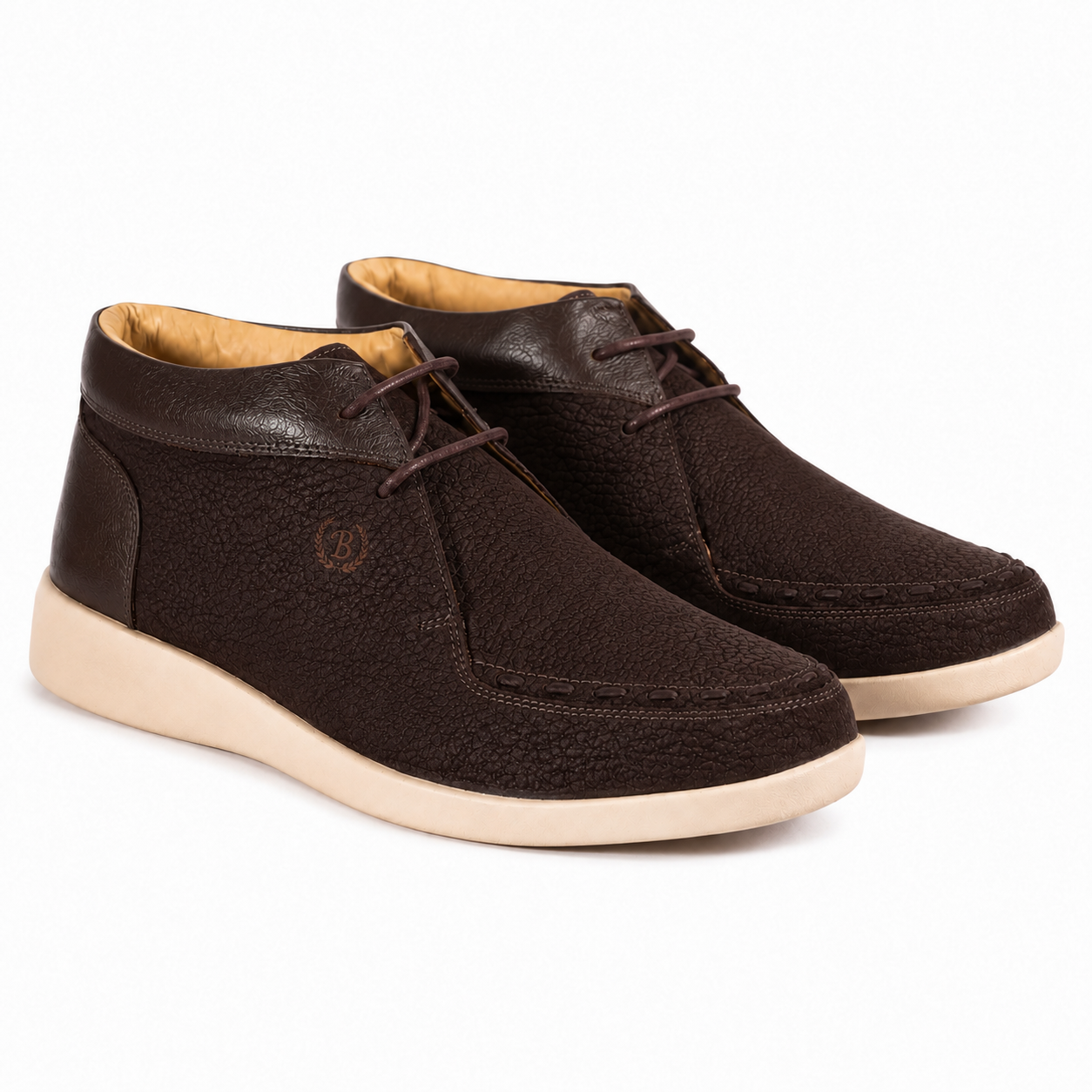 Johnny Famous Bally Style Soho Men’s Cafe Brown Elephant Leather High Top Sneakers