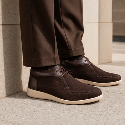 Johnny Famous Soho Men's Cafe Brown Elephant-Embossed Leather High-Top Sneakers | Retro Bally-Inspired