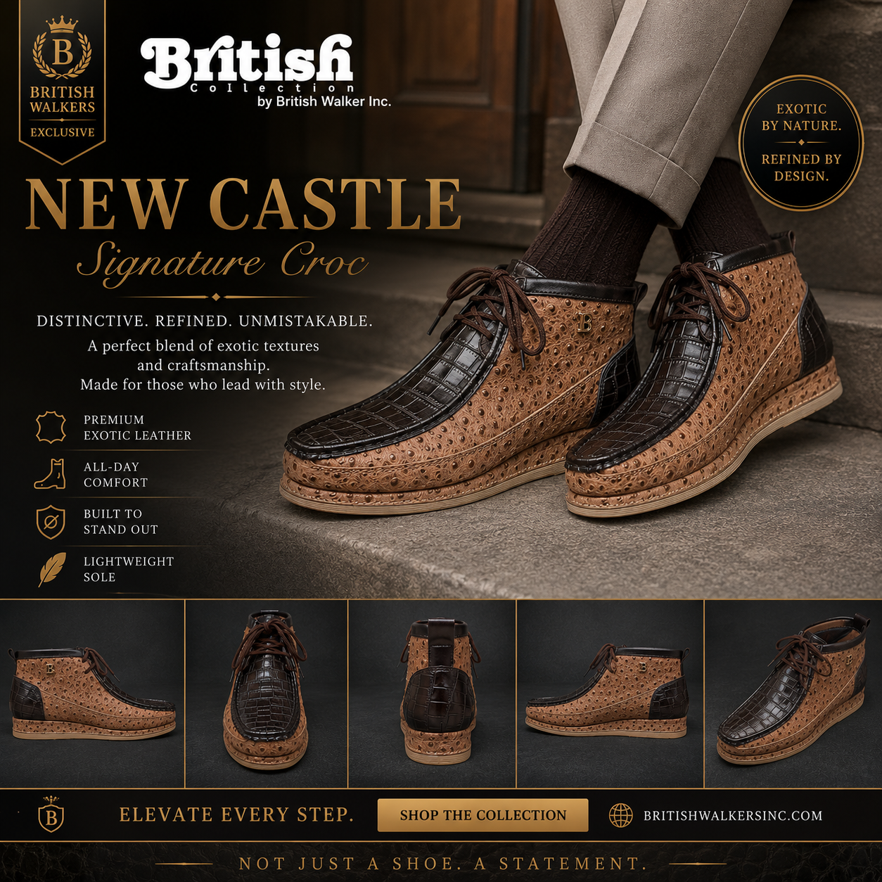 British Collection New Castle Signature Dual Exotic Leather Men’s Chukka Boot