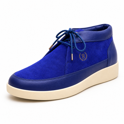Johnny Famous Central Park Men's Deep Navy Nappa Leather & Suede High-Top Sneakers | Retro Bally-Inspired