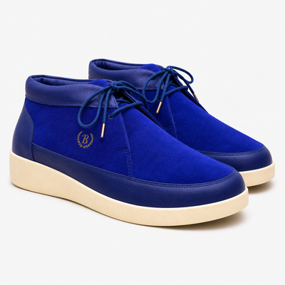 Johnny Famous Central Park Men's Deep Navy Nappa Leather & Suede High-Top Sneakers | Retro Bally-Inspired