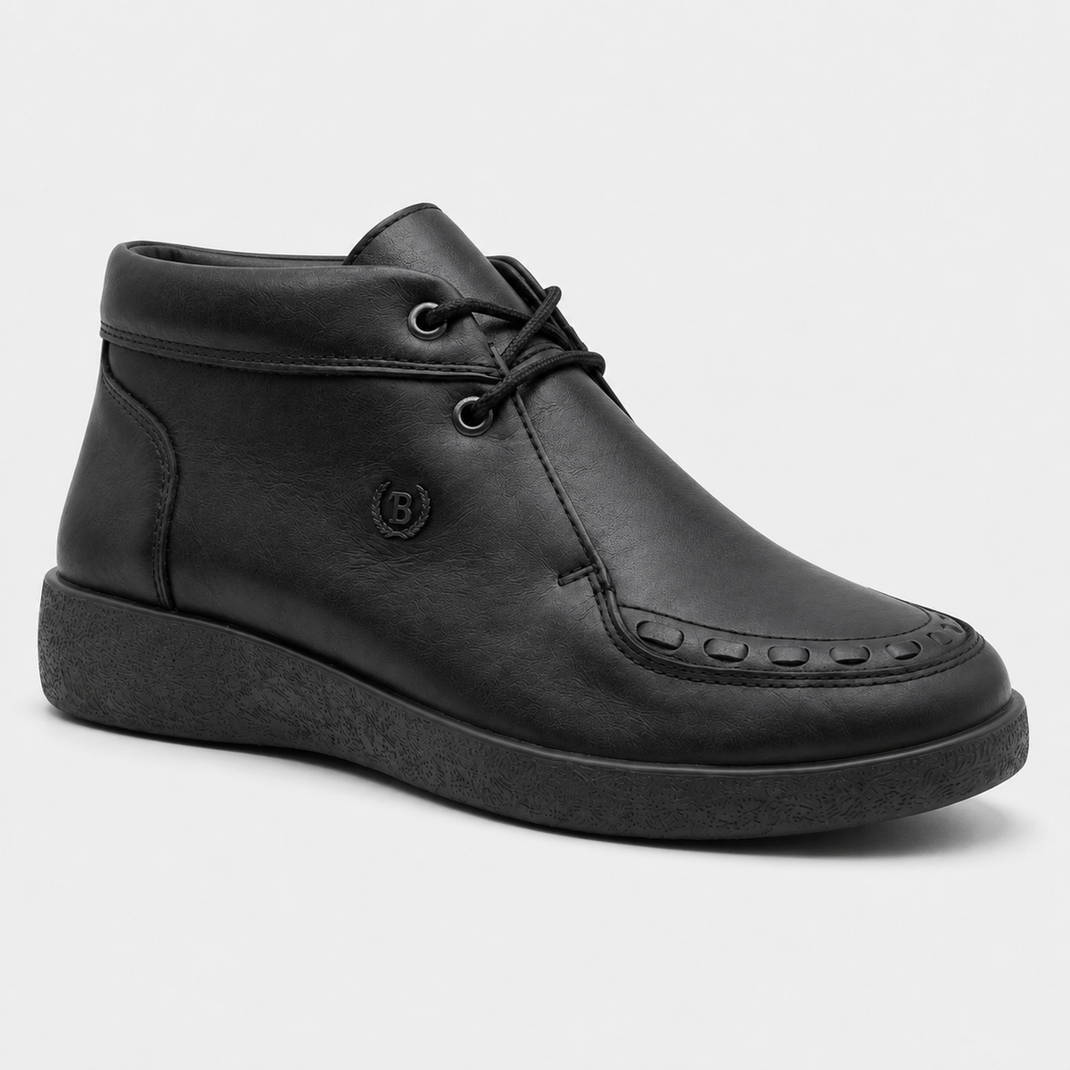 Johnny Famous Soho Men's Onyx Black Elephant-Embossed Nappa Leather High-Top Sneakers | Retro Bally-Inspired – Sole and Construction Detail