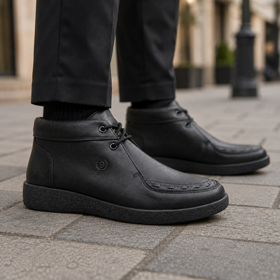 Johnny Famous Soho Men's Onyx Black Elephant-Embossed Nappa Leather High-Top Sneakers | Retro Bally-Inspired