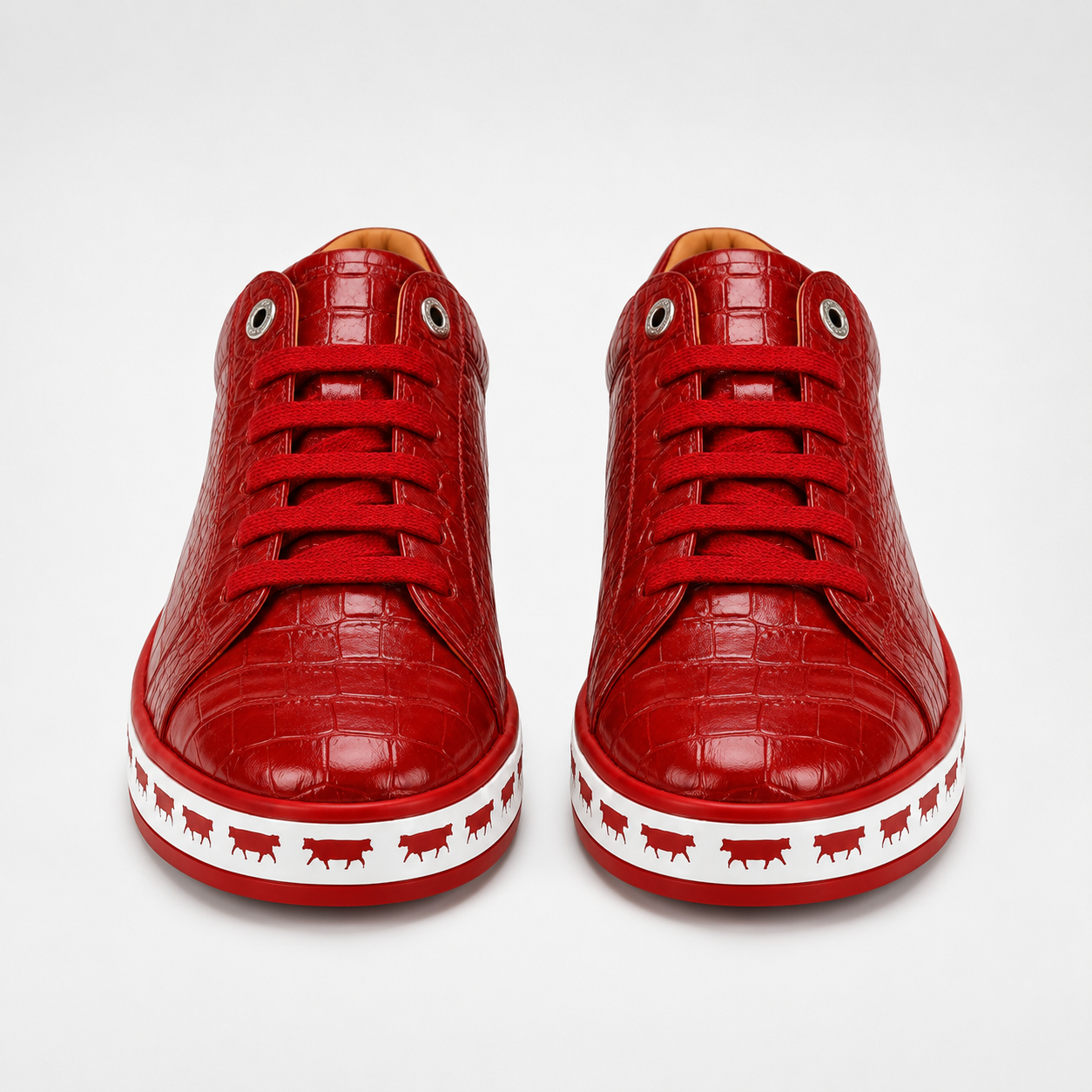 Johnny Famous Animal Men's Deep Crimson Gator-Embossed Nappa Calfskin Low-Top Sneakers | Retro Bally-Inspired