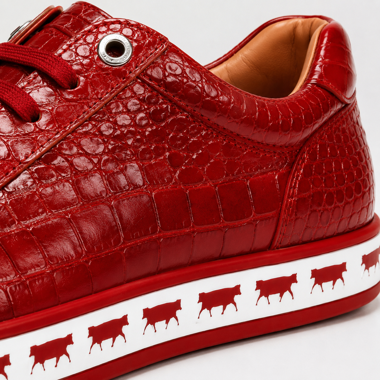 Johnny Famous Animal Men's Deep Crimson Gator-Embossed Nappa Calfskin Low-Top Sneakers | Retro Bally-Inspired