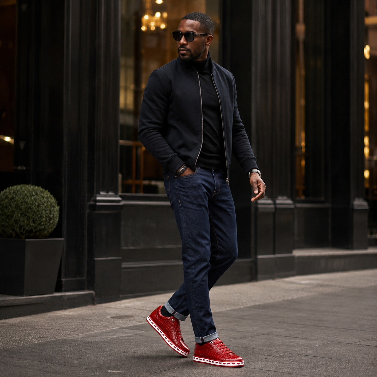Johnny Famous Animal Men's Deep Crimson Gator-Embossed Nappa Calfskin Low-Top Sneakers | Retro Bally-Inspired
