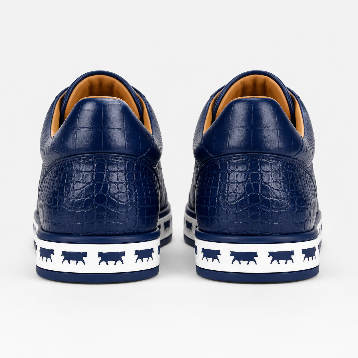 Johnny Famous Animal Men's Midnight Navy Gator-Embossed Nappa Calfskin Low-Top Sneakers | Retro Bally-Inspired