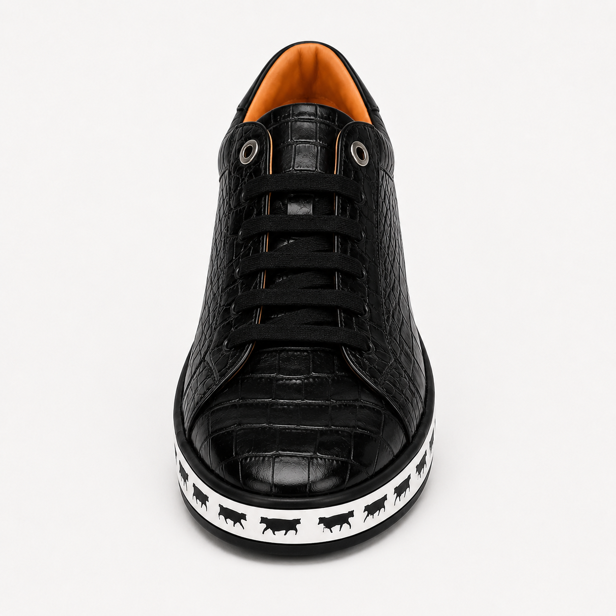 Johnny Famous Animal Men's Onyx Black Gator-Embossed Nappa Calfskin Low-Top Sneakers | Retro Bally-Inspired