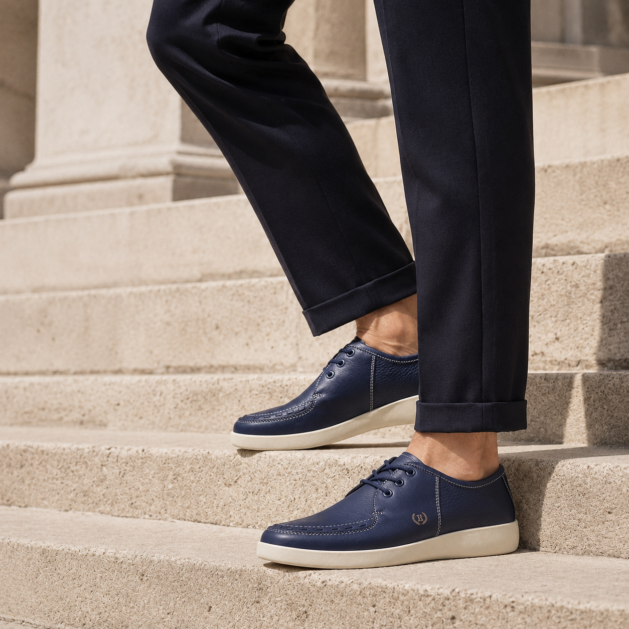 Johnny Famous Delancey Men's Deep Navy Nappa Leather Low-Top Sneakers | Retro Bally-Inspired