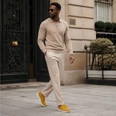 Johnny Famous Delancey Men's Yellow Nappa Leather & Textured Suede Low-Top Sneakers | Retro Bally-Inspired