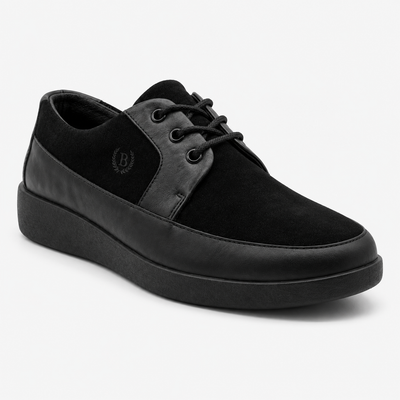 Johnny Famous Park West Men's All-Black Nappa Leather & Textured Suede Low-Top Sneakers | Retro Bally-Inspired