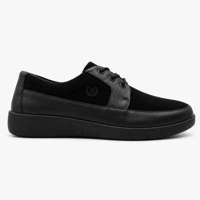 Johnny Famous Park West Men's All-Black Nappa Leather & Textured Suede Low-Top Sneakers | Retro Bally-Inspired