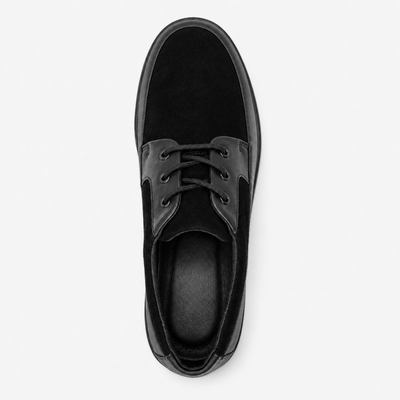 Johnny Famous Park West Men's All-Black Nappa Leather & Textured Suede Low-Top Sneakers | Retro Bally-Inspired