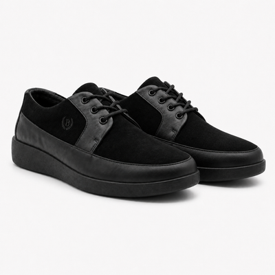 Johnny Famous Park West Men's All-Black Nappa Leather & Textured Suede Low-Top Sneakers | Retro Bally-Inspired