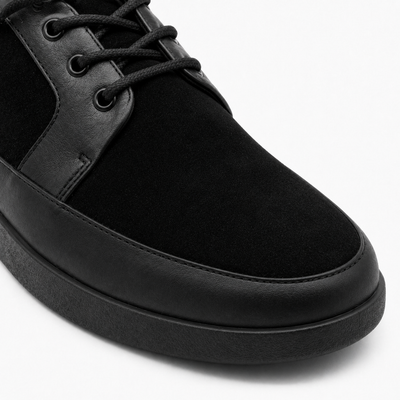Johnny Famous Park West Men's All-Black Nappa Leather & Textured Suede Low-Top Sneakers | Retro Bally-Inspired