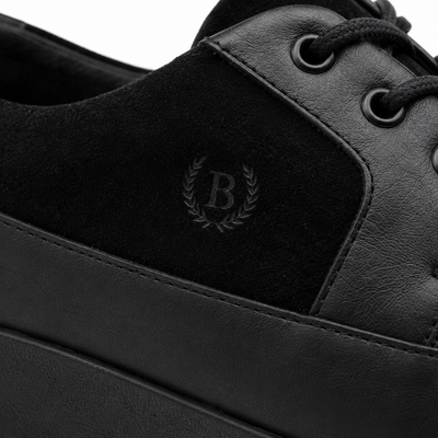 Johnny Famous Park West Men's All-Black Nappa Leather & Textured Suede Low-Top Sneakers | Retro Bally-Inspired