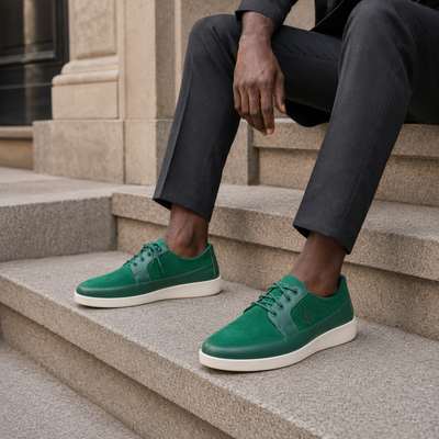 Johnny Famous Park West Men's Rich Green Leather & Suede Low-Top Sneakers | Retro Bally-Inspired
