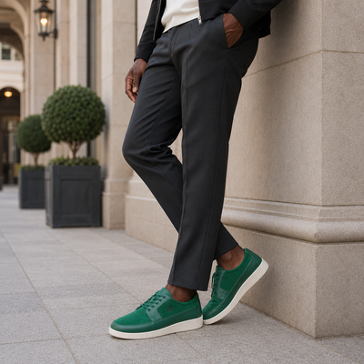 Johnny Famous Park West Men's Rich Green Leather & Suede Low-Top Sneakers | Retro Bally-Inspired