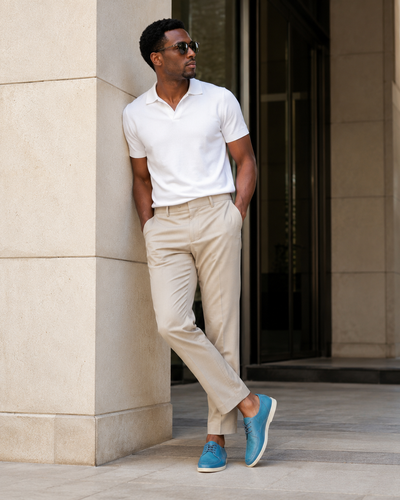 Johnny Famous Delancey Men's Turquoise Nappa Leather & Suede Low-Top Sneakers | Retro Bally-Inspired