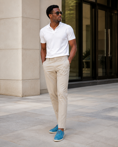 Johnny Famous Delancey Men's Turquoise Nappa Leather & Suede Low-Top Sneakers | Retro Bally-Inspired