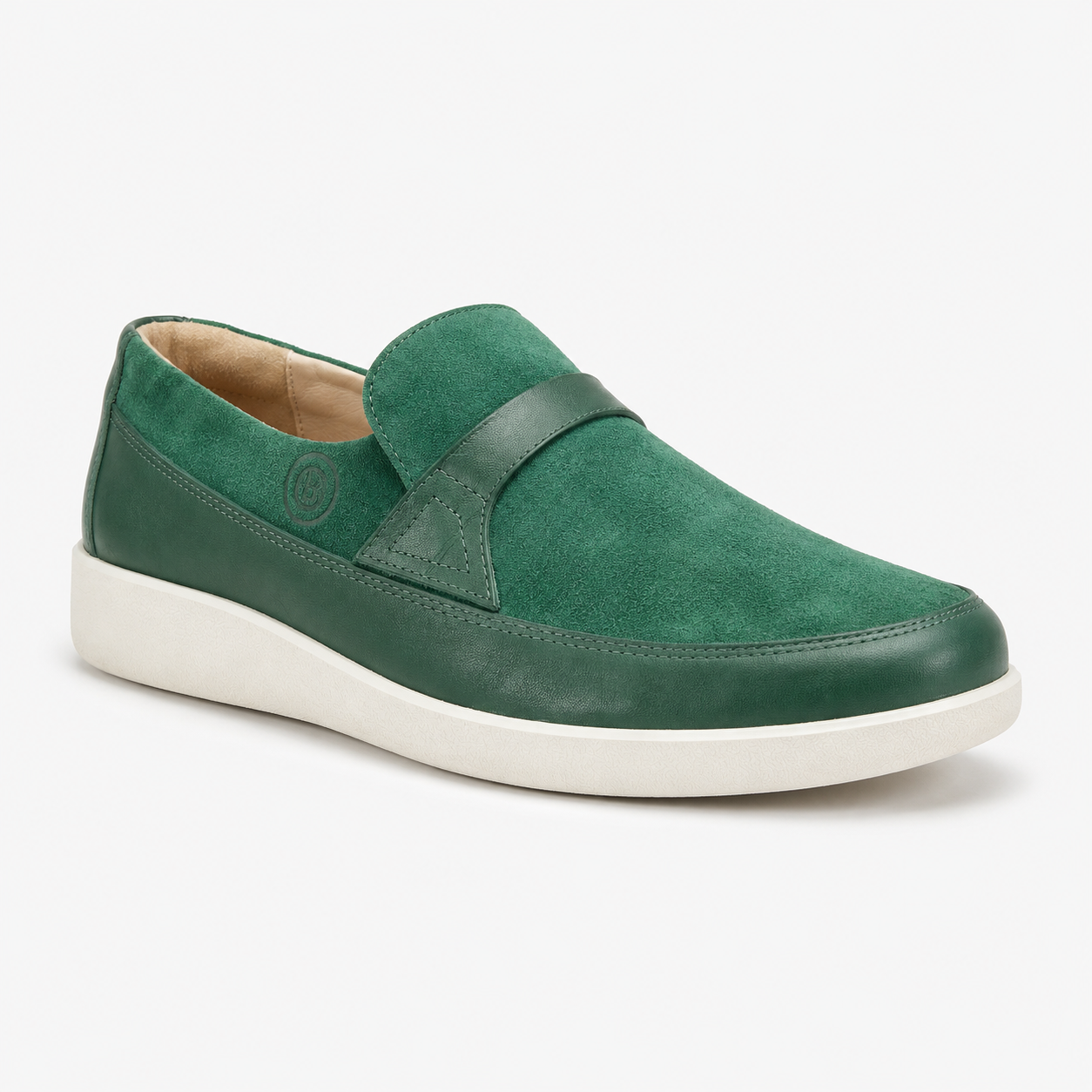 Johnny Famous Tribeca Men's Deep Green Leather & Suede Slip-On Sneakers | Retro Bally-Inspired