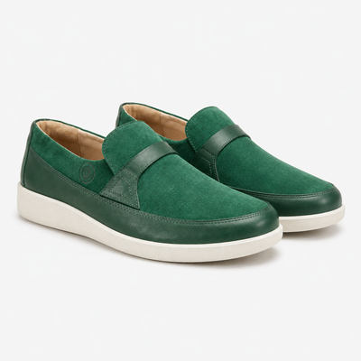 Johnny Famous Tribeca Men's Deep Green Leather & Suede Slip-On Sneakers | Retro Bally-Inspired
