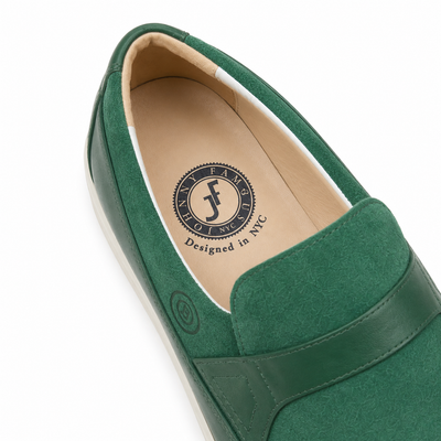 Johnny Famous Tribeca Men's Deep Green Leather & Suede Slip-On Sneakers | Retro Bally-Inspired