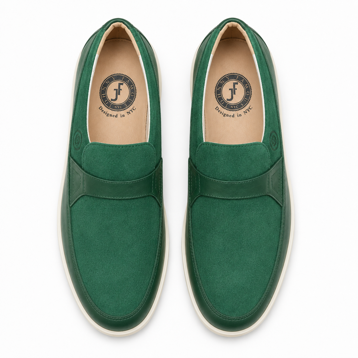 Johnny Famous Tribeca Men's Deep Green Leather & Suede Slip-On Sneakers | Retro Bally-Inspired