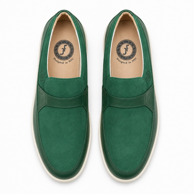 Johnny Famous Tribeca Men's Deep Green Leather & Suede Slip-On Sneakers | Retro Bally-Inspired
