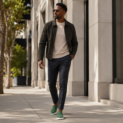 Johnny Famous Tribeca Men's Deep Green Leather & Suede Slip-On Sneakers | Retro Bally-Inspired
