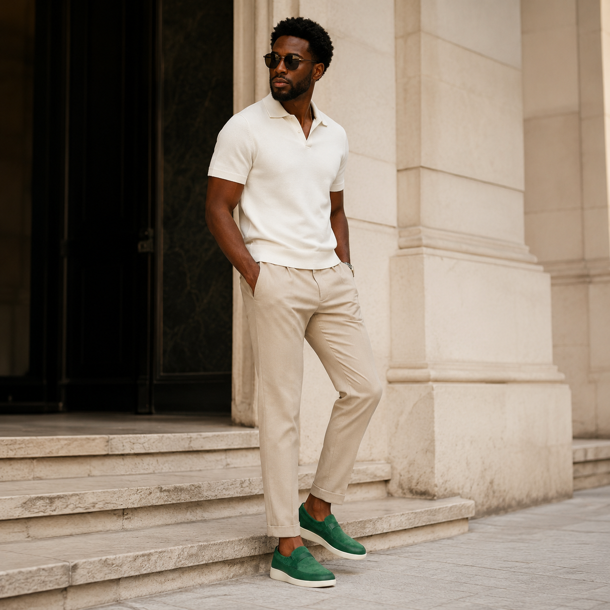 Johnny Famous Tribeca Men's Deep Green Leather & Suede Slip-On Sneakers | Retro Bally-Inspired