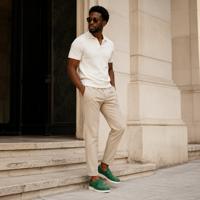 Johnny Famous Tribeca Men's Deep Green Leather & Suede Slip-On Sneakers | Retro Bally-Inspired