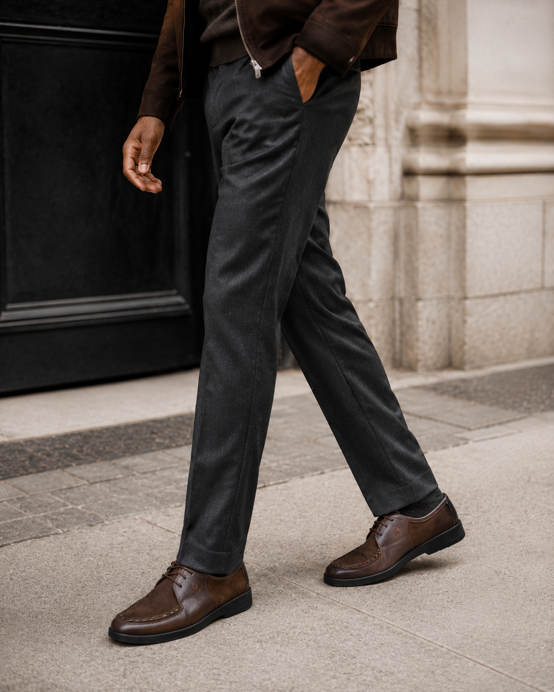 Johnny Famous Delancey Men's Cafe Brown Leather & Suede Low-Top Sneakers | Retro Bally-Inspired – Sole and Construction Detail