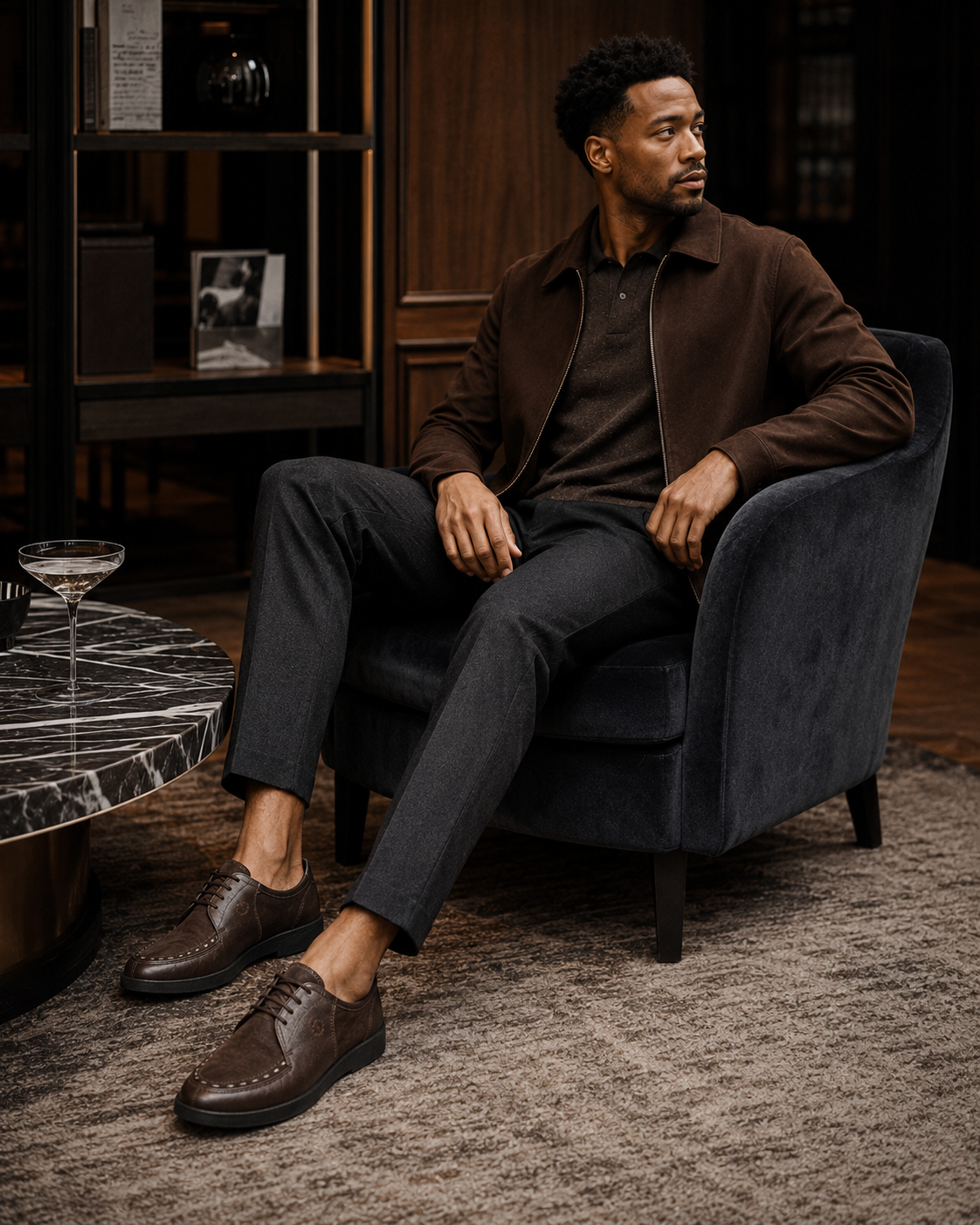 Johnny Famous Delancey Men's Cafe Brown Leather & Suede Low-Top Sneakers | Retro Bally-Inspired – Three-Quarter View
